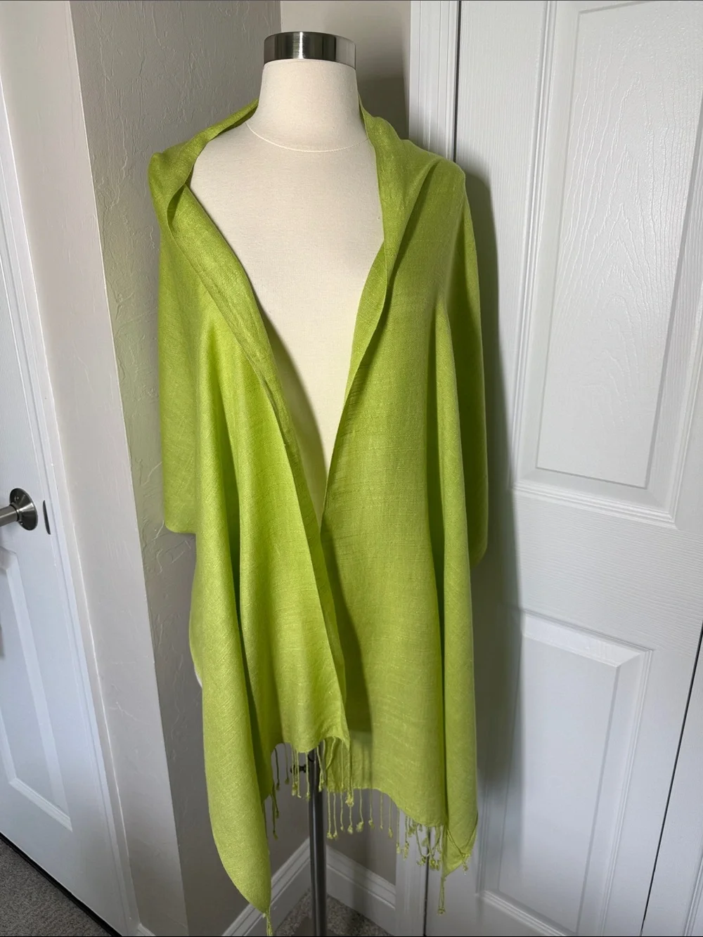 Lime green solid scarf/shawl with fringe
